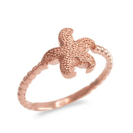 Gold Textured Starfish Beaded Ring (Available in Yellow/Rose/White Gold)