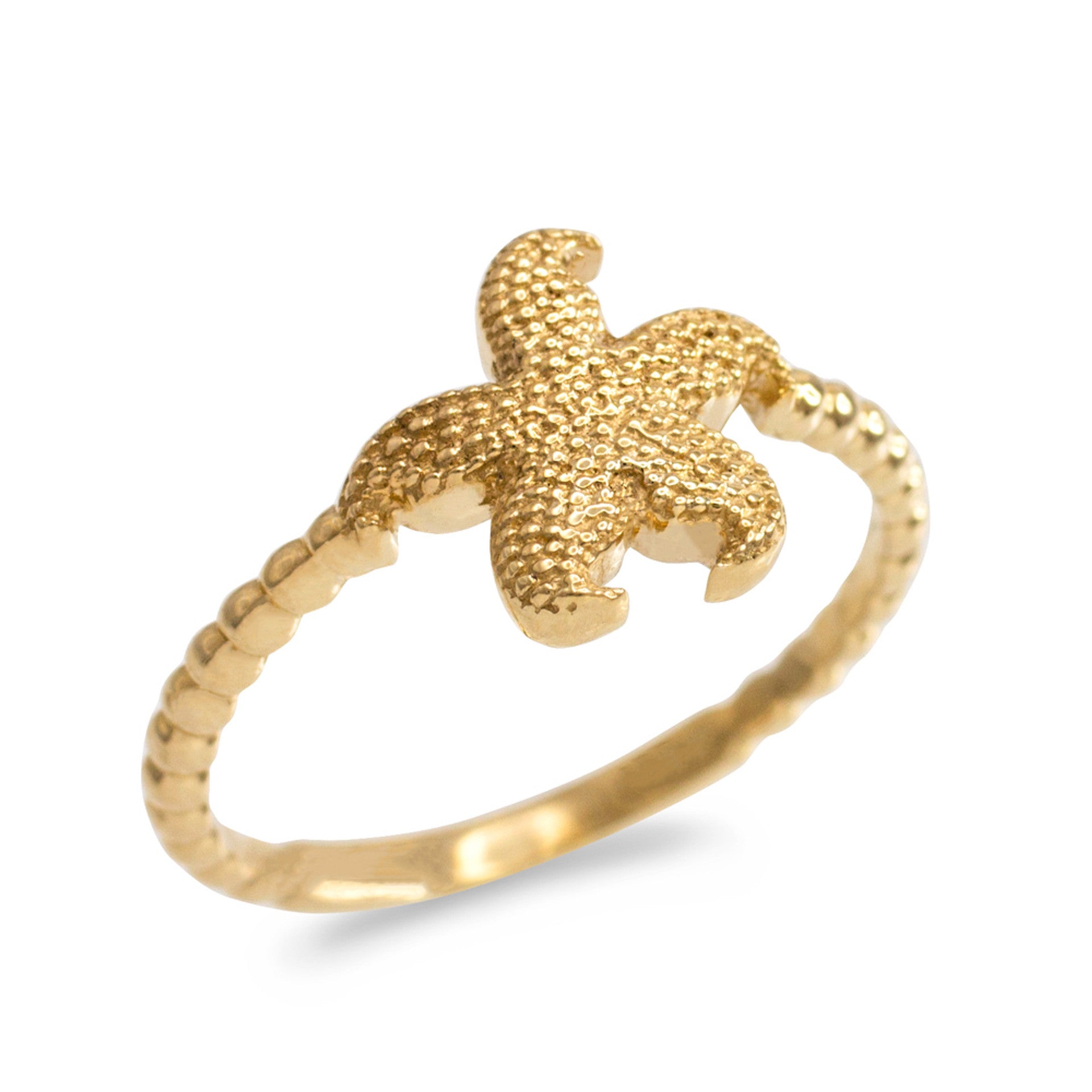 Gold Textured Starfish Beaded Ring (Available in Yellow/Rose/White Gold)
