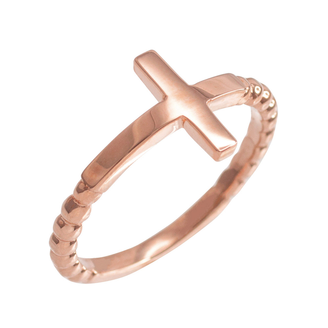 Gold Beaded Sideways Cross Ring (Available in Yellow/Rose/White Gold)