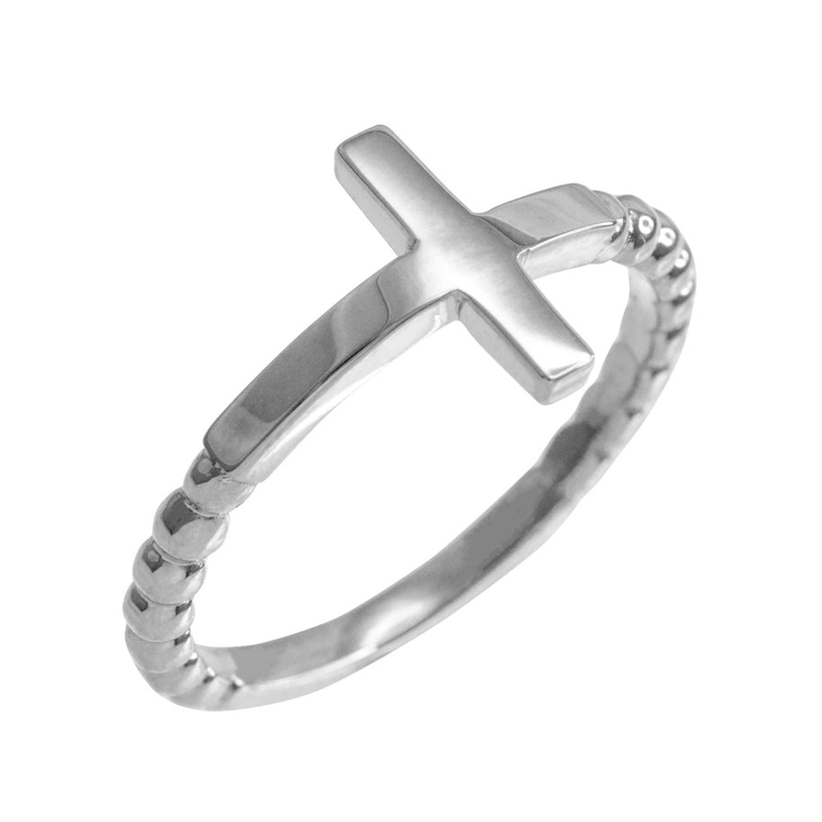 Gold Beaded Sideways Cross Ring (Available in Yellow/Rose/White Gold)