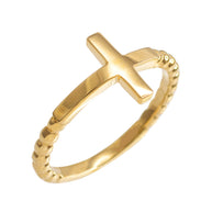 Gold Beaded Sideways Cross Ring (Available in Yellow/Rose/White Gold)