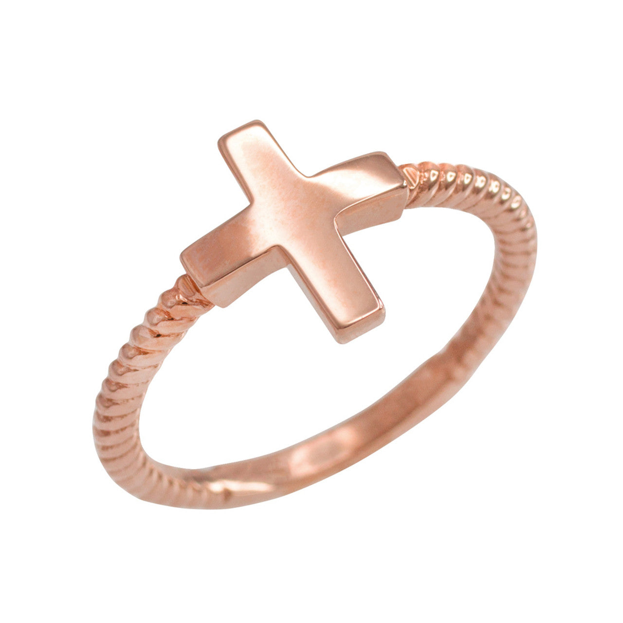 Gold Religious Cross Rope Ring (Available in Yellow/Rose/White Gold)
