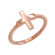 Gold Religious Cross Rope Ring (Available in Yellow/Rose/White Gold)