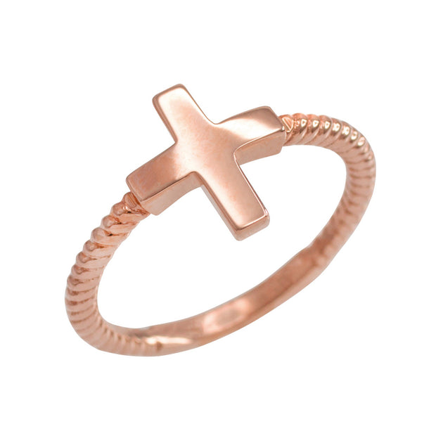 Gold Religious Cross Rope Ring (Available in Yellow/Rose/White Gold)