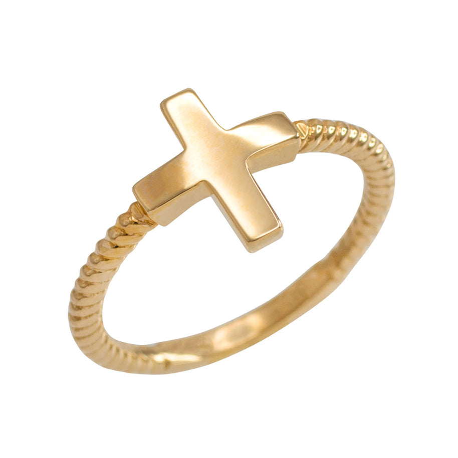 Gold Religious Cross Rope Ring (Available in Yellow/Rose/White Gold)