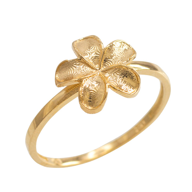 Gold Plumeria Flower Ring - Hawaiian Jewelry (Available in Yellow Gold, Rose Gold, White Gold)