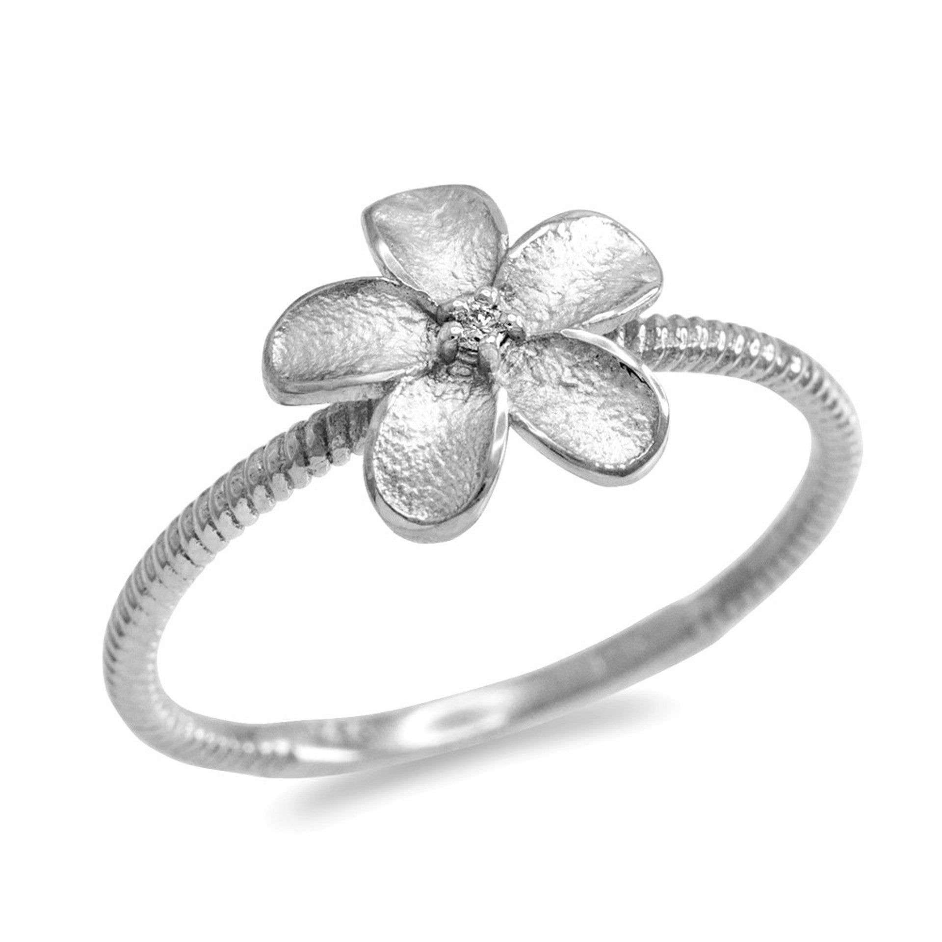 Two-Tone Gold Diamond Hawaiian Plumeria Flower Ring (Available in Yellow/Rose/White Gold)