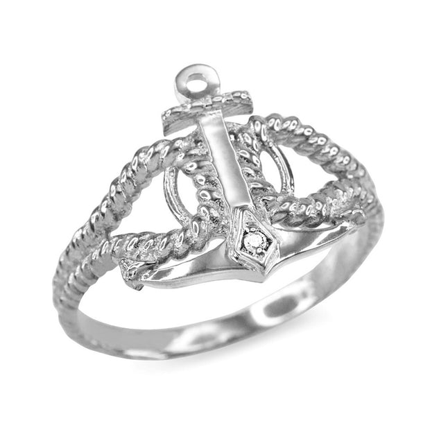 Gold Diamond Nautical Anchor Rope Ring (Available in Yellow/Rose/White Gold)