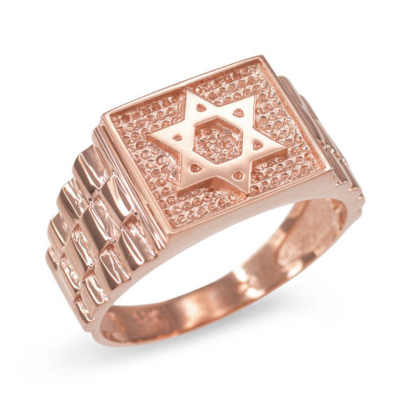 Gold Jewish Star of David Watchband Signet Ring (Available in Yellow/Rose/White Gold)