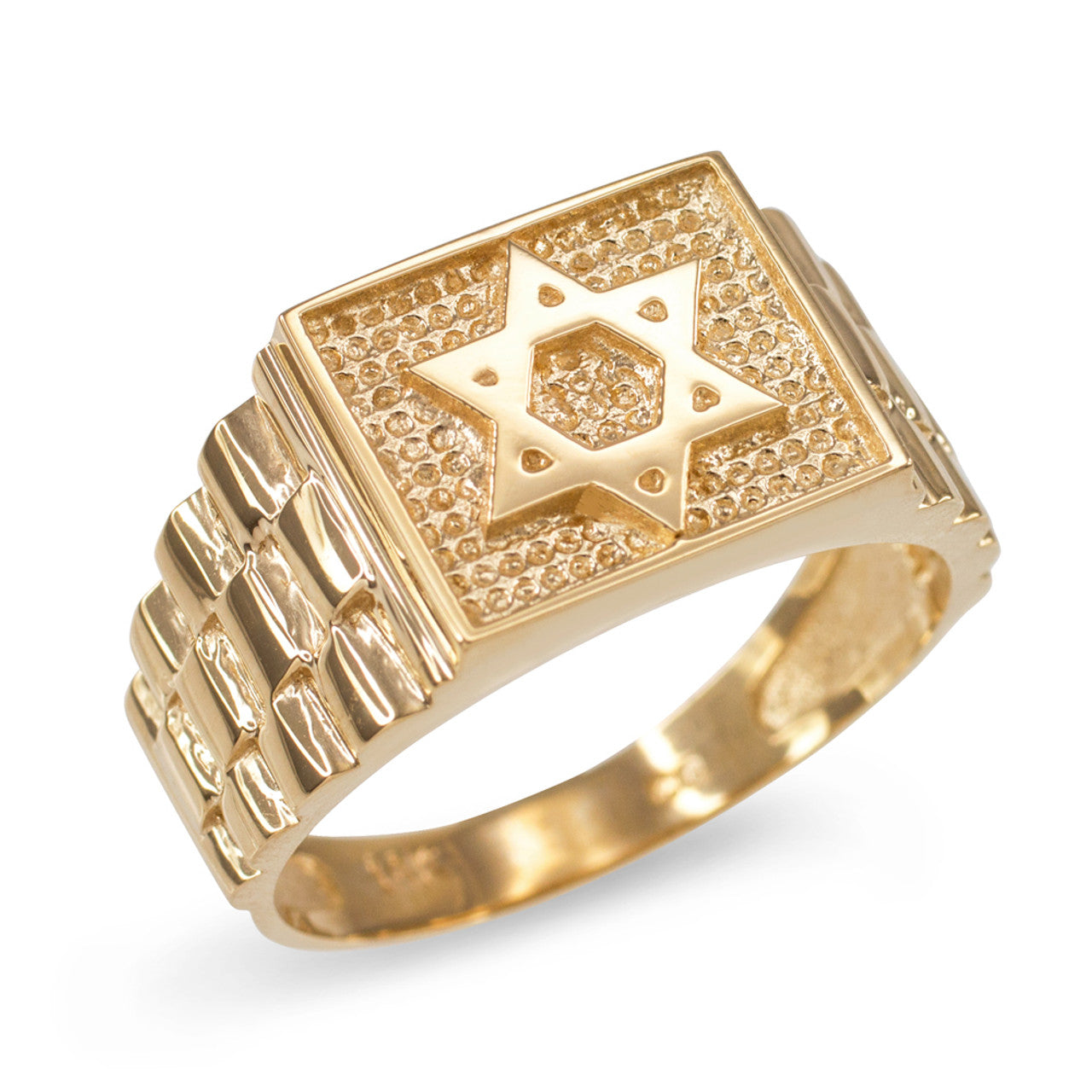 Gold Beaded Jewish Star of David Watchband Signet Ring (Available in Yellow/Rose/White Gold)