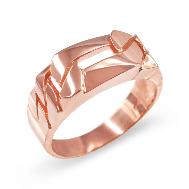 Men's Gold Figaro Chain Link Ring (Available in Yellow Gold, Rose Gold, White Gold)
