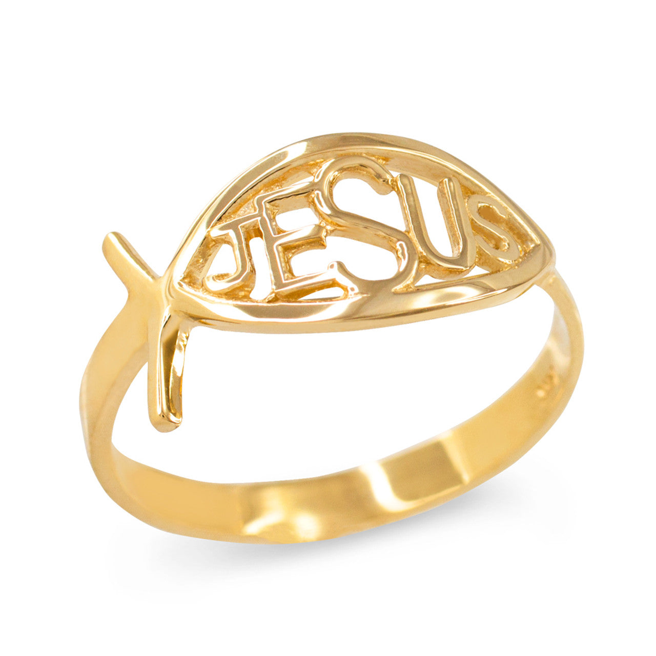 Gold Christian Ichthus Jesus Ring (Available in Yellow/Rose/White Gold)