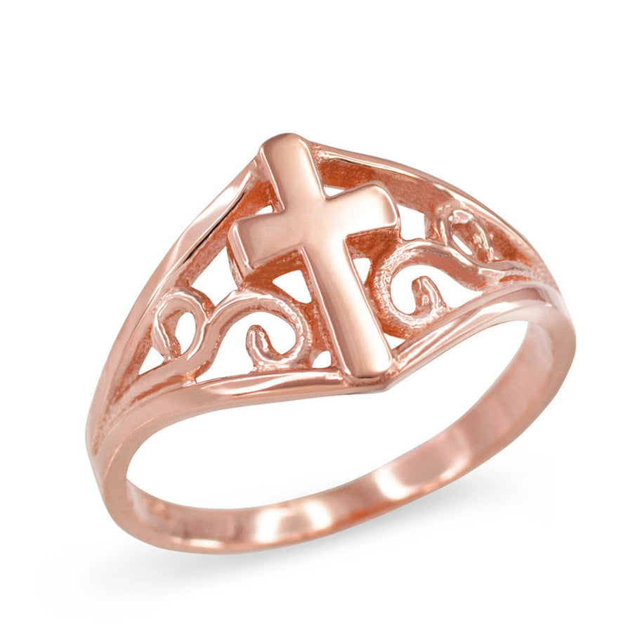 Gold Cross Filigree Ring (Available in Yellow/Rose/White Gold)