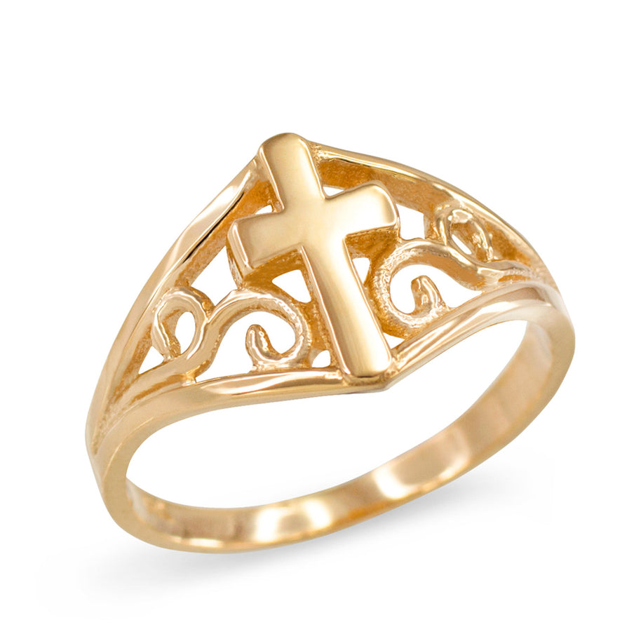 Gold Cross Filigree Ring (Available in Yellow/Rose/White Gold)