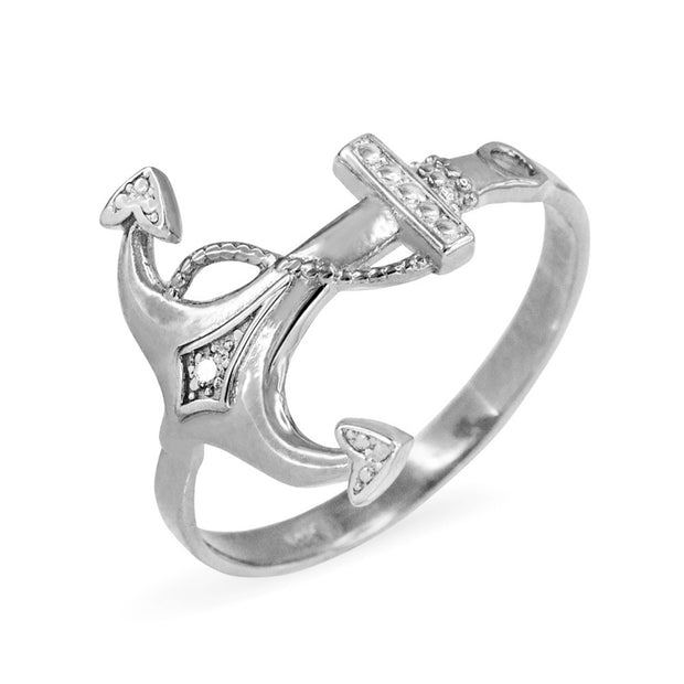Two-Tone Gold Diamond Nautical Anchor Ring (Available in Two-Tone/Yellow/Rose/White Gold)