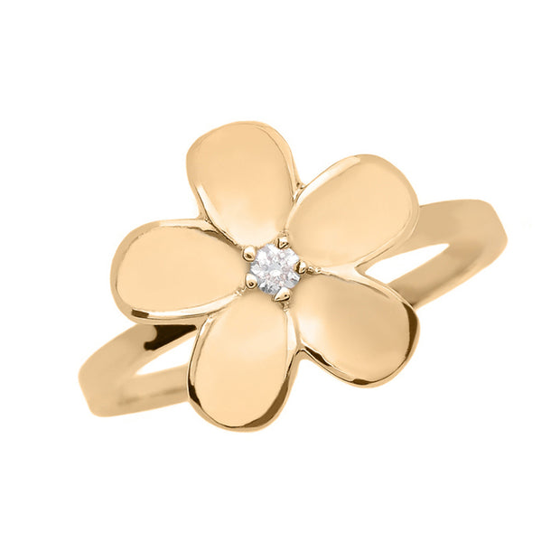 Gold Diamond Hawaiian Plumeria Flower Petal Ring (Available in Yellow/Rose/White Gold)