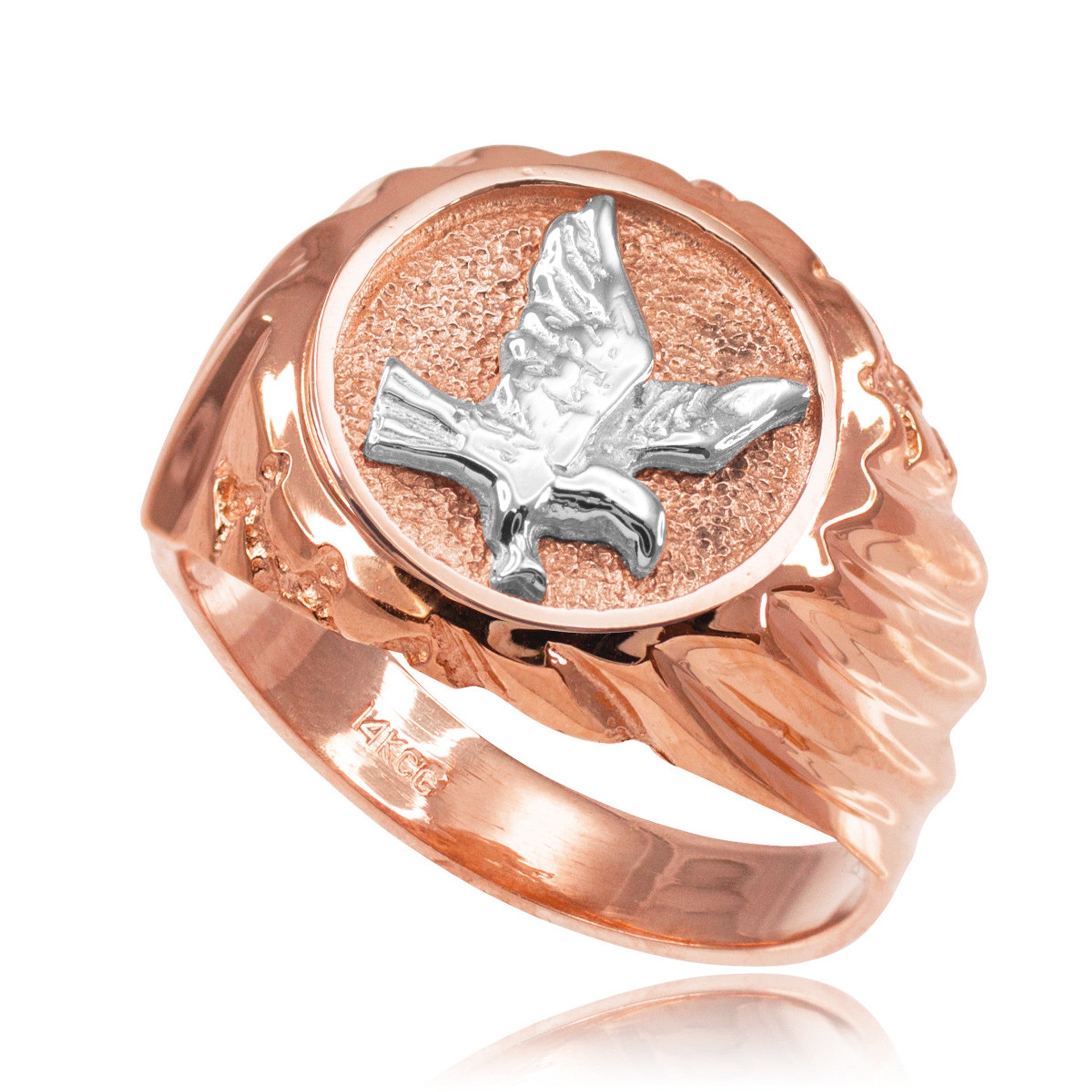 Two-Tone Gold American Eagle Signet Ring (Available in Two-Tone/Yellow/Rose/White Gold)