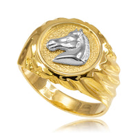 Two-Tone Gold Horse Head Signet Ring