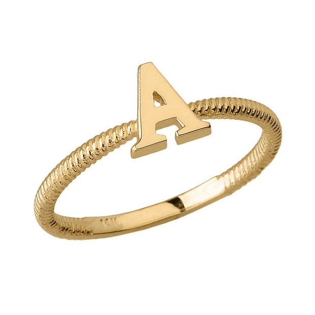 Gold Personalized Letter "A-Z" Initial Rope Band Ring (Available in Yellow/Rose/White Gold)