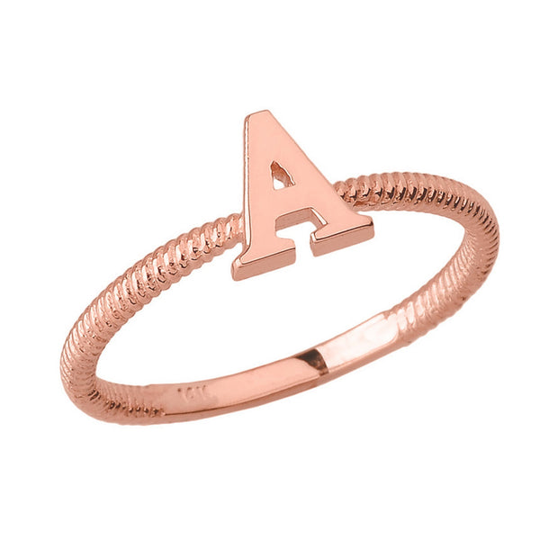 Gold Personalized Letter "A-Z" Initial Rope Band Ring (Available in Yellow/Rose/White Gold)
