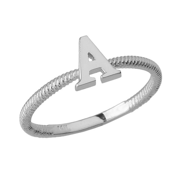 .925 Sterling Silver Personalized Letter "A-Z" Initial Rope Band Ring