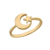 Gold Islam Crescent Moon & Star Ring (Available in Yellow/Rose/White Gold)