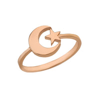 Gold Islam Crescent Moon & Star Ring (Available in Yellow/Rose/White Gold)