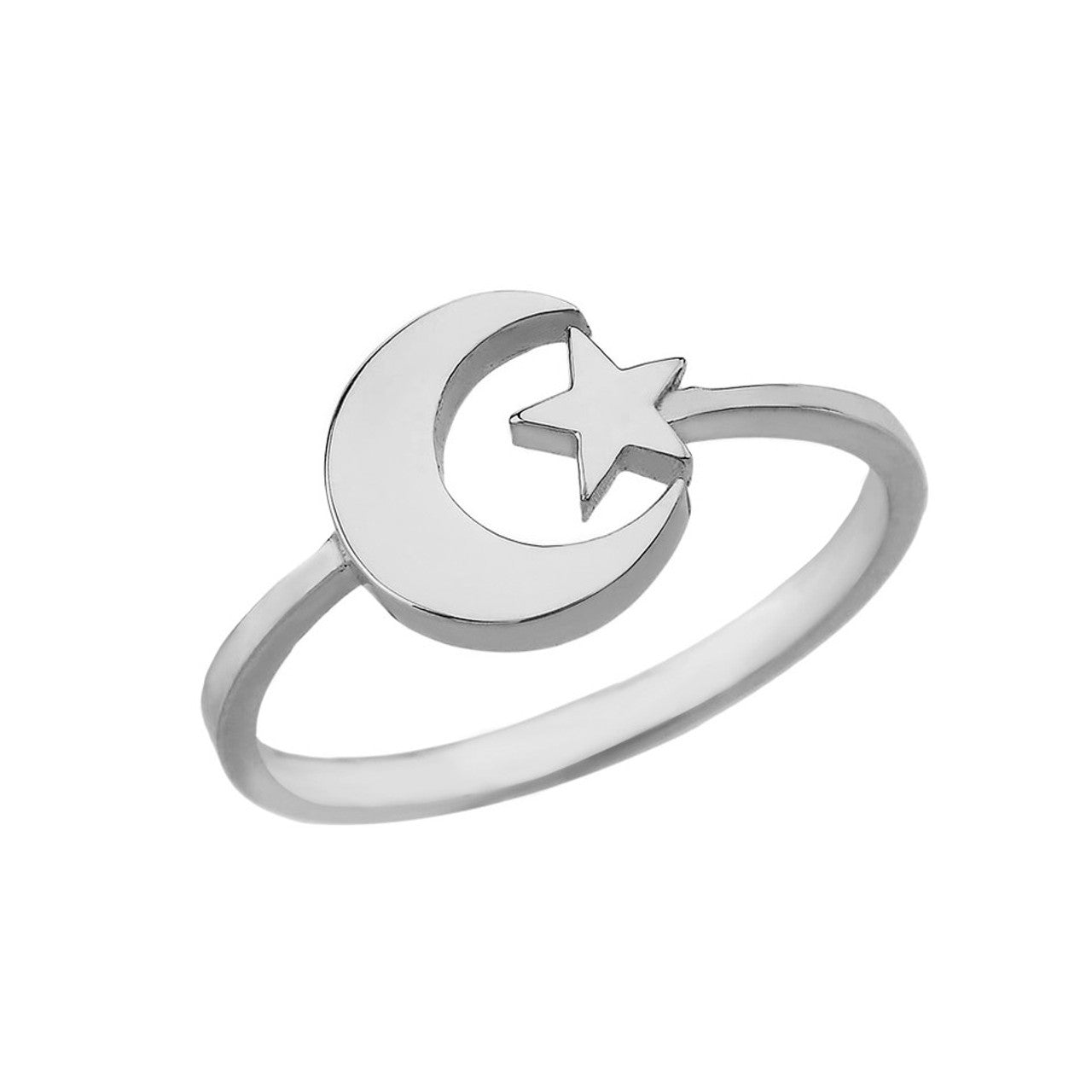 Gold Islam Crescent Moon & Star Ring (Available in Yellow/Rose/White Gold)
