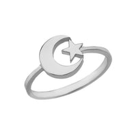 Gold Islam Crescent Moon & Star Ring (Available in Yellow/Rose/White Gold)
