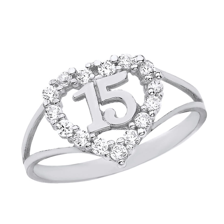 .925 Sterling Silver Cubic Zirconia Heart Halo 15 Años Quinceañera Ring