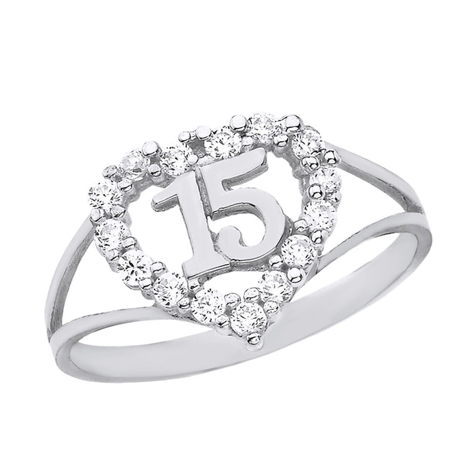 Gold Cubic Zirconia Heart Halo 15 Años Quinceañera Ring (Available in Yellow/Rose/White Gold)