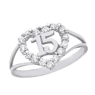 Gold Cubic Zirconia Heart Halo 15 Años Quinceañera Ring (Available in Yellow/Rose/White Gold)