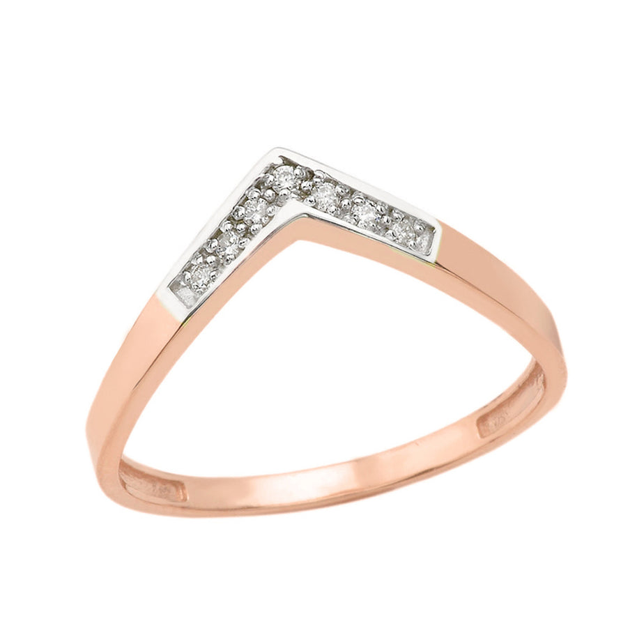 Gold Diamond Chevron Stackable Band Ring (Available in Yellow/Rose/White Gold)