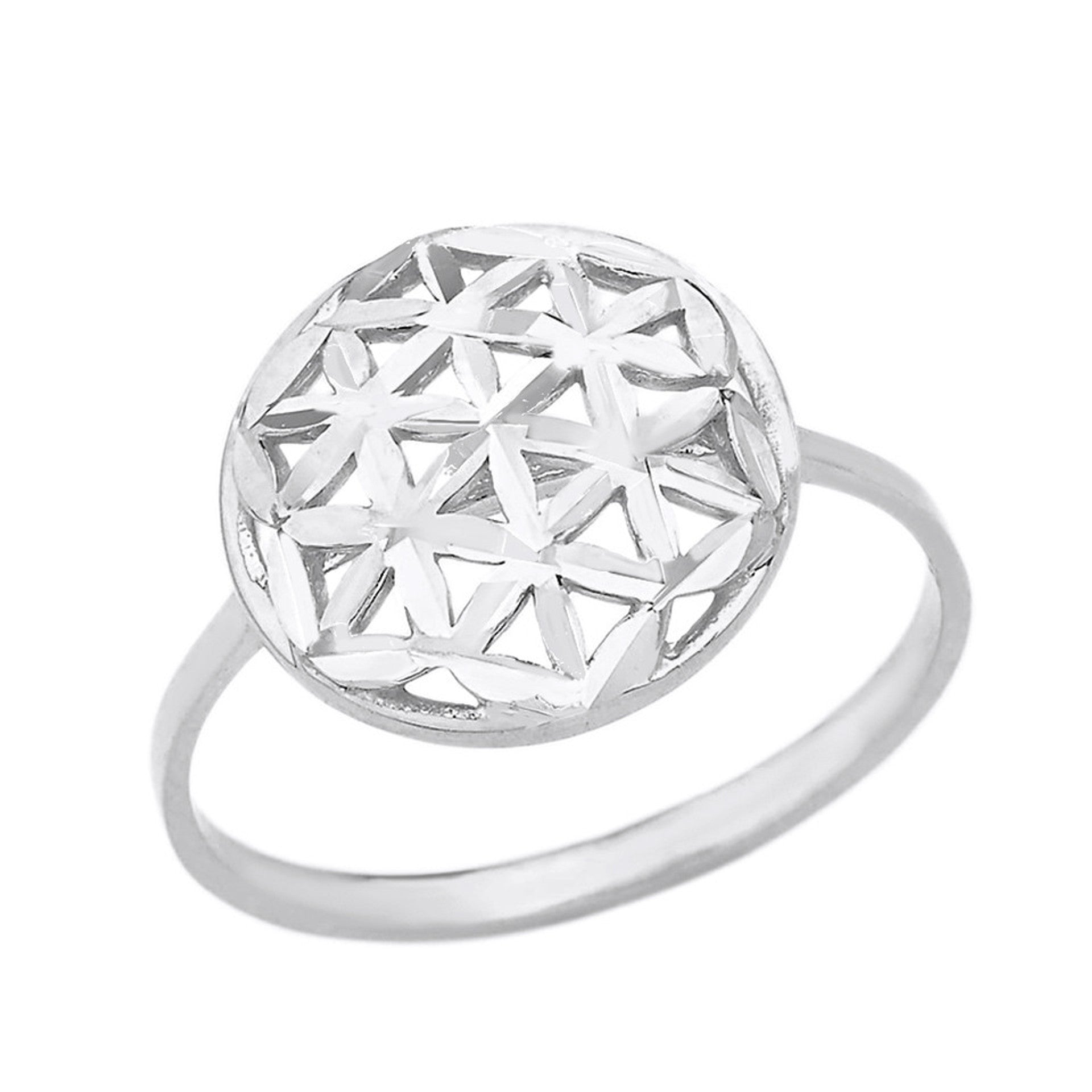 Gold Sparkle Cut Flower of Life Disc Ring (Available in Yellow/Rose/White Gold)