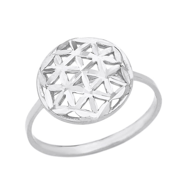 Gold Sparkle Cut Flower of Life Disc Ring (Available in Yellow/Rose/White Gold)