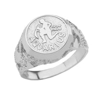 .925 Sterling Silver Custom Zodiac Sign Nugget Signet Ring