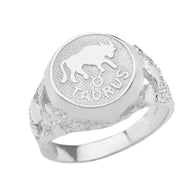.925 Sterling Silver Custom Zodiac Sign Nugget Signet Ring
