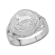 .925 Sterling Silver Custom Zodiac Sign Nugget Signet Ring