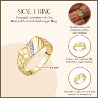 10K/14K Gold Nugget Ring with Diamonds (Available in Yellow Gold, Rose Gold, White Gold)