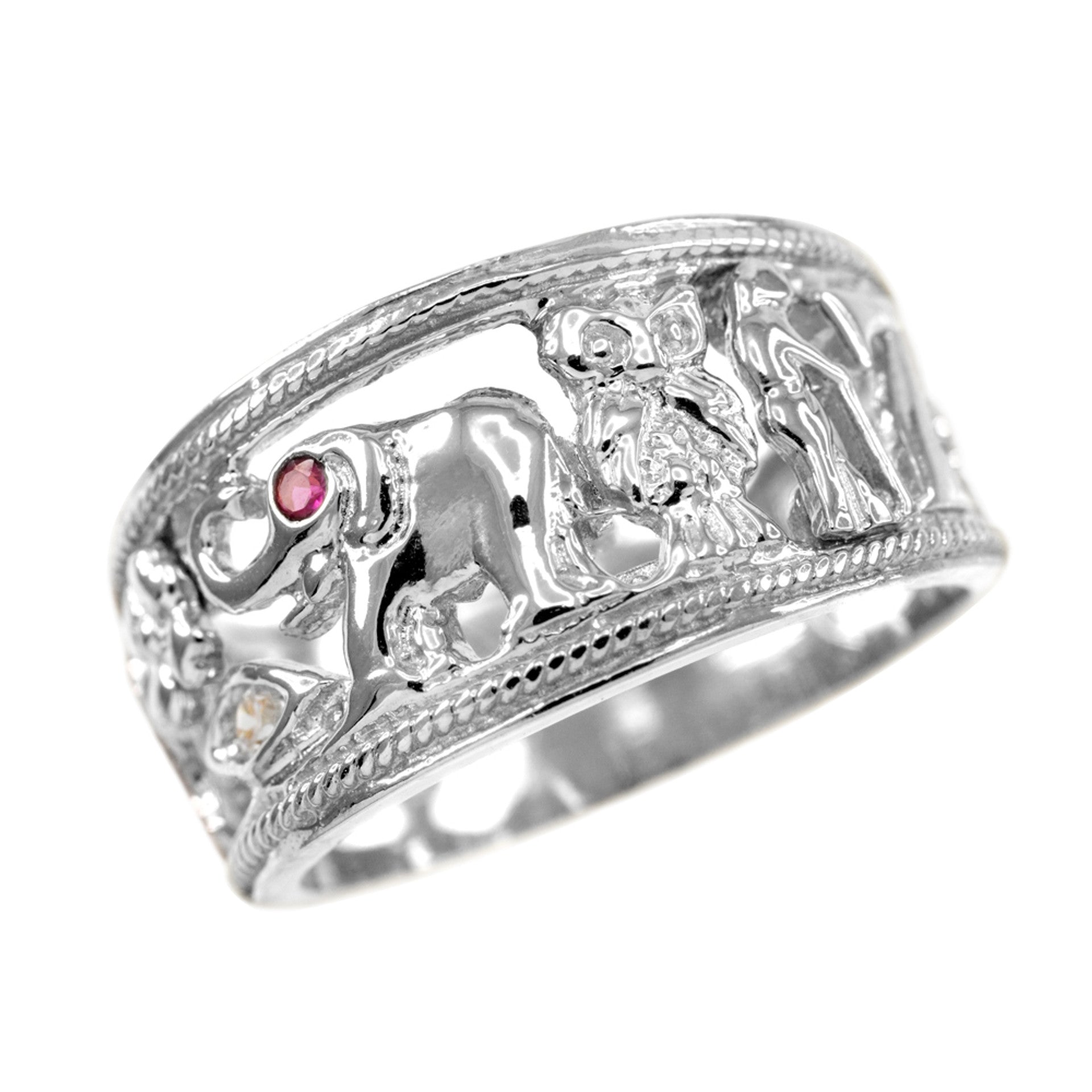 Silver Red CZ Lucky Ring