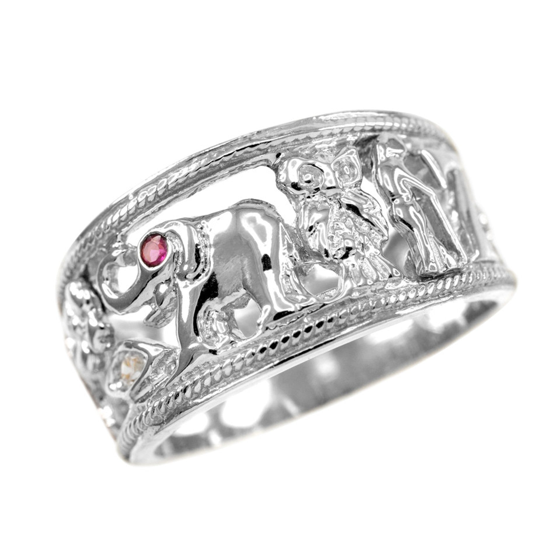 Tri-tone Solid Gold Red CZ Lucky Ring (Available in Yellow/White Gold)