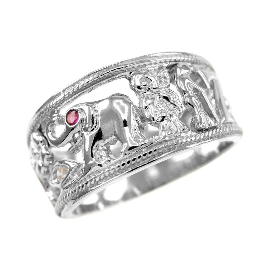 Tri-tone Solid Gold Red CZ Lucky Ring (Available in Yellow/White Gold)
