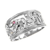 Tri-tone Solid Gold Red CZ Lucky Ring (Available in Yellow/White Gold)