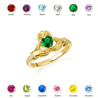 Gold Woman's Cherished Claddagh CZ Birthstone Ring with Diamonds (Available in Yellow/Rose/White Gold)