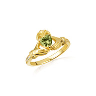Gold Woman's Cherished Claddagh CZ Birthstone Ring with Diamonds (Available in Yellow/Rose/White Gold)