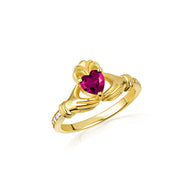 Gold Woman's Cherished Claddagh CZ Birthstone Ring with Diamonds (Available in Yellow/Rose/White Gold)