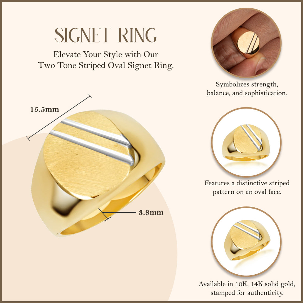Two-Tone Gold Striped Oval Signet Ring