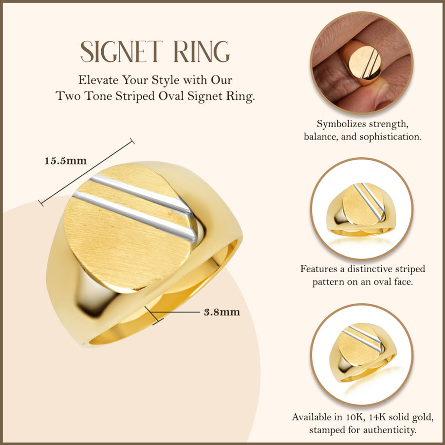 Two-Tone Gold Striped Oval Signet Ring