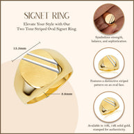 Two-Tone Gold Striped Oval Signet Ring