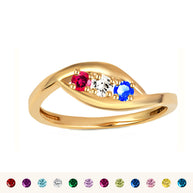 Gold Personalized Lab Created Three Birthstone Wavy Band Ring (Available in Yellow/Rose/White Gold)